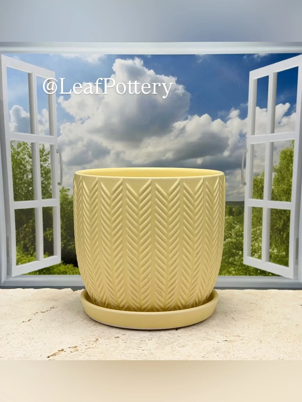 Yellow Ceramic Planter with Saucer, 5.5 Inch Plant Pot with Drainage